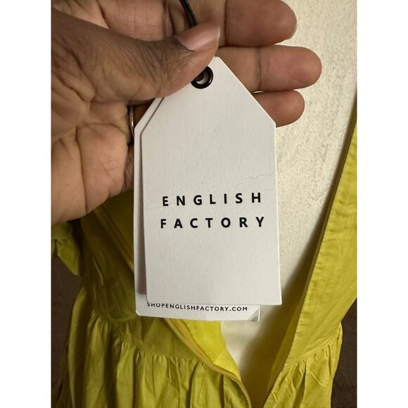 English Factory Puff Short Sleeve Midi Dress Square Neck Ruffle Smocked Detail S - Picture 6 of 12